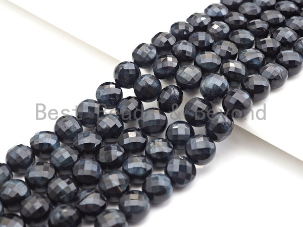 High Quality Natural Double Sided Turtle Shell Cut Blue Tiger Eye Coin Shape beads,10mm Checkerboard Cut Beads, 15.5" Full strand, Sku#UA86