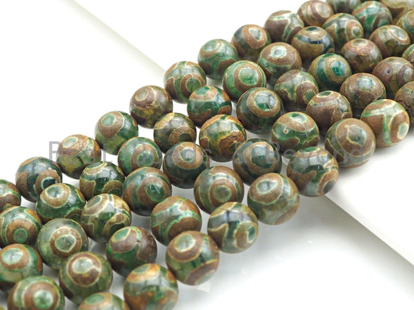 Natural Tibetan Green Agate with Eye Beads, Dzi Eye Agate beads, 6mm/8mm/10mm Tibetan Round Agate, 15.5" Full Strand, sku#U923