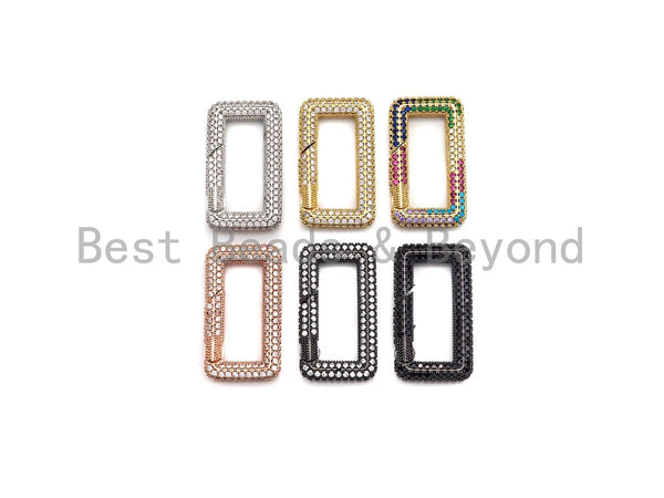 Fully CZ Micro pave Spring Snap Hook Clasp, Gold/Rose gold/Silver/Black, Rectangle Carabiner Clasp, 17x31mm, sku#H256