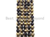 NEW!!! Natural Half Gold Plated Black Onyx Beads, 8mm/10mm/12mm Round Faceted Gold Black Onyx Beads, 15.5" Full Strand, sku# UA87 Bestbeads&Beyond