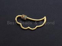 Colorful CZ Micro pave Angel Wing Shape Clasp, CZ Pave Clasp, 24K Gold Carabiner Clasp, 14x30mm, sku#H194