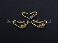 Colorful CZ Micro pave Heart Shape Clasp, CZ Pave Clasp, Gold Heart Carabiner Clasp, 13x25mm, sku#H197