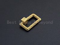Engraved Rectangle Shape Clasp, CZ Pave Clasp, Gold/Silver/Rose Gold/Gunmetal Carabiner Clasp, 14x23mm, sku#H210