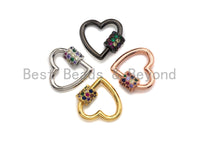 Colorful CZ Micro pave Heart Shape Clasp, CZ Pave Clasp, Gold/Silver/Rose Gold/Gunmetal Carabiner Clasp, 25mm, sku#H212 Bestbeads&Beyond