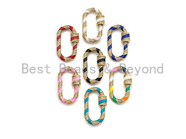 Colorful Enamel Pave Oval Shape Clasp, Gold Carabiner Clasp, Screw Clasp, Chain Connector Clasp, 17x32mm, sku#H215 Bestbeads&Beyond