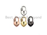 CZ Micro pave Heart Lock Shape Clasp, CZ Pave Heart Lock Clasp, Silver/Black/Rose Gold/Gold Carabiner Clasp, 17x29mm, sku#H220