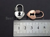 CZ Micro pave Heart Lock Shape Clasp, CZ Pave Heart Lock Clasp, Silver/Black/Rose Gold/Gold Carabiner Clasp, 17x29mm, sku#H220