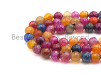 Fire Agate Beads, Muliticolor Fire Agate, 6mm/8mm/10mm/12mm Faceted Round Agate Beads, 15.5" Full Strand, Sku#UA58