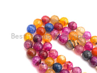 Fire Agate Beads, Muliticolor Fire Agate, 6mm/8mm/10mm/12mm Faceted Round Agate Beads, 15.5" Full Strand, Sku#UA58
