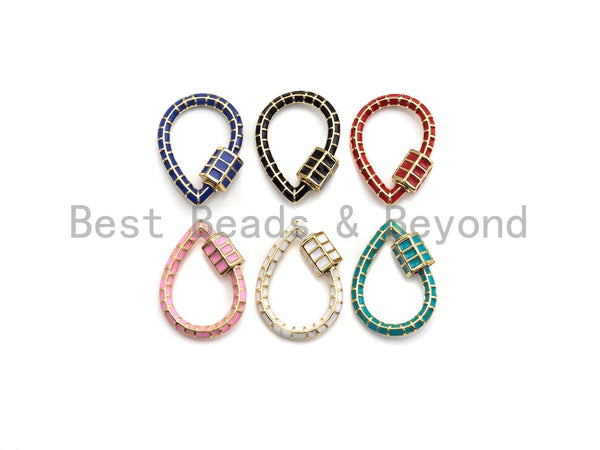 Colorful Enamel pave Teardrop Shape Clasp, Enamel Pave Clasp, Black/Red/Pink/White/Blue/Green Carabiner Clasp, 18x25mm, sku#H236