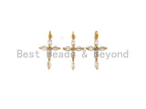 Bagette CZ Micro Pave Cross Flower Pendant, Cubic Zirconia Cross Pendant, Gold Tone pendant, 17x28mm, sku#F1106