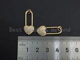 CZ Micro Pave Heart Lock Pendant, Cubic Zirconia Heart Pendant, Gold Tone pendant, 11x26mm, sku#F1110
