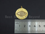 CZ Micro Pave Evil Eye On Round Coin Pendant, Cubic Zirconia Round Pendant, Gold Tone pendant, 26mm, sku#F1114