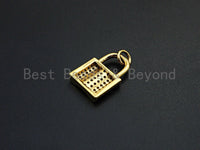 CZ Micro Pave PadLock Shape Pendant, Cubic Zirconia Rectangle Lock Pendant, Gold Tone pendant, 11x16mm, sku#F1117