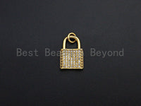 CZ Micro Pave PadLock Shape Pendant, Cubic Zirconia Rectangle Lock Pendant, Gold Tone pendant, 11x16mm, sku#F1117