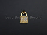 CZ Micro Pave PadLock Shape Pendant, Cubic Zirconia Rectangle Lock Pendant, Gold Tone pendant, 11x16mm, sku#F1117