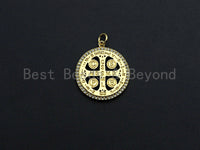 18K Gold Saint Bendict Benito Pendant Charm, Cubic Zirconia Charm, Regilous Jewelry Findings, 22mm,sku#Z852 Bestbeads&Beyond