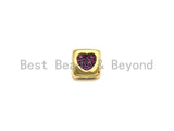 Fuchsia  CZ Micro Pave Heart Cube Spacer Beads, Cubic Zirconia Cube Spacer Beads, 24k Gold Tone, 8.5mm,sku#Z865