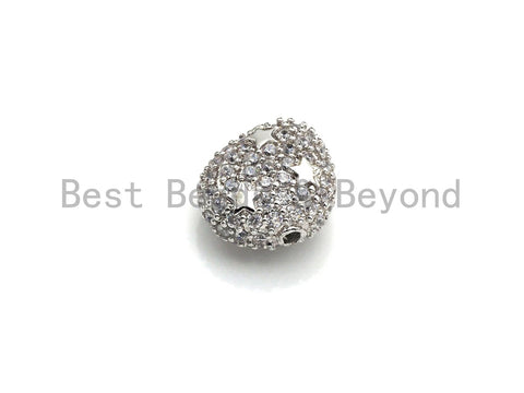 CZ Micro Pave Nugget beads with Star, Cubic Zirconia Spacer Beads, CZ Pave Spacer Bead, 7x13x14mm, sku#Z874