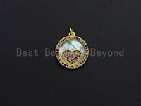 Colorful CZ Micro Pave Colorful Heart on Mother-of-pearl Pendant Charm, Cubic Zirconia Charm, 15mm,sku#Z916 Bestbeads&Beyond