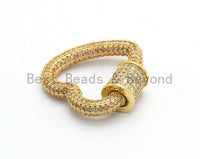 Fully CZ Micro pave Clasp, Gold/Rose gold/Silver/Black, Heart Shape Clasp, 22mm, sku#H139