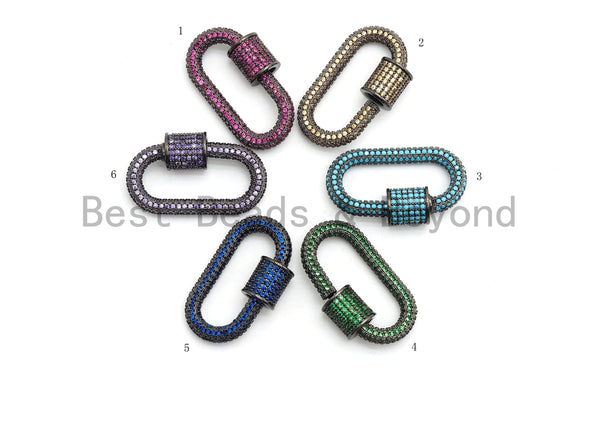 Fully CZ Micro Pave Oval Screw Clasp, Pave Clasp, Green/Fuchsia/Cobalt/Turquoise/Purple/Orange Color Carabinar Clasp,14x29mm,sku#H150