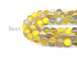 Matte Dusty Yellow Aura beads, round 6mm/10mm Yellow Aura Manmade Moonstone Beads, 15.5" Full Strand, sku#U935
