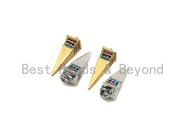 CZ Micro Pave Pyramid 3D Shape Pendant/Charm,Cubic Zirconia Paved Charm, Necklace Bracelet Charm Pendant, 6x19mm,sku#F1137