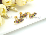 PRESELLING CZ Micro Pave Stud Earring Wires, Rainbow Shape Earrings, Colorful CZ micro pave earrings, 8x17mm, sku#J228