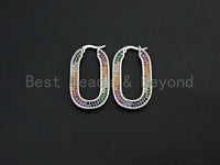 Colorful CZ Micro Pave Huggies Oval Shape Loop Earrings, Pave Hoop Huggies, 17x29mm, sku#J248 BestbeadsbeyondUS