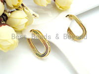 Colorful CZ Micro Pave Huggies Oval Shape Loop Earrings, Pave Hoop Huggies, 17x29mm, sku#J248 BestbeadsbeyondUS