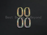 Colorful CZ Micro Pave Huggies Oval Shape Loop Earrings, Pave Hoop Huggies, 17x29mm, sku#J248 BestbeadsbeyondUS