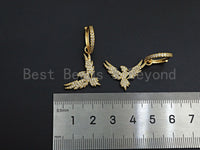 CZ Micro Pave Dangle Eagle Earring, Gold Eagle Huggie Earrings, Pave Earrings, 17x34mm, Sku#J268