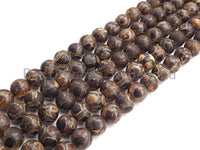Natural Tibetan Agate Football Line Beads, Dzi Agate beads, 10mm/12mm Round Tibetan Agate, 15.5" Full Strand, sku#U857