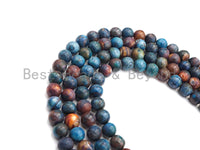 Natural Blue Brown Agate Beads, 8mm Round Agate Beads, Natural Agate, 15.5" Full Strand, sku#U863