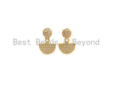 Dot and Half Circle Earrings, Stud Earrings, Dot and Dangle Fan Gold Studs, Gold/Multicolor CZ Earrings,15mm, sku#J278