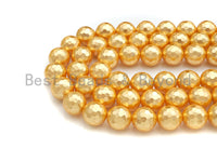 Quality Gold Mother of Pearl beads, 8mm/10mm/12mm Pearl Faceted Round beads, sku#T153
