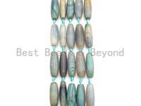 1pc/8pc Natural Agate Long Barrel Spacer Beads, Blue Brown Tibetan Agate Spacer Beads, 14x40mm, sku#U886