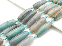 1pc/8pc Natural Agate Long Barrel Spacer Beads, Blue Brown Tibetan Agate Spacer Beads, 14x40mm, sku#U886