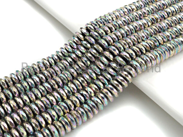 NEW Rainbow Color Natural Hematite Silver Rondelle Faceted Beads,2x3mm, 2x4mm/3x6mm/3x8mm, AB Hematite Beads,15.5inch strand, sku#S124