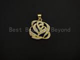 CZ Micro Pave Rose Flower Pendant/Charm,Cubic Zirconia Paved Charm, Necklace Bracelet Charm Pendant, 19mm,sku#Z989