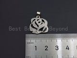 CZ Micro Pave Rose Flower Pendant/Charm,Cubic Zirconia Paved Charm, Necklace Bracelet Charm Pendant, 19mm,sku#Z989