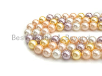 Mother of Pearl Gold Pink Purple White Mixed Color Round Smooth beads, 8mm/10mm/12mm MOP Pearl Beads, 15.5inch strand, SKU#T143