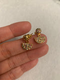 Dot and Half Circle Earrings, Stud Earrings, Dot and Dangle Fan Gold Studs, Gold/Multicolor CZ Earrings,15mm, sku#J278