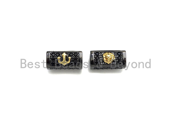 Lion Head/Anchor Bead,Tube Spacer Bead, Black CZ Pave Tube Spacer Beads for Men/Women Jewelry Making, 7x14mm, sku#Y242