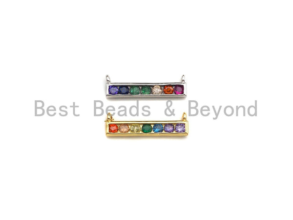 Colorful CZ Micro Pave Rainbow Necklace Bar Pendant, Cubic Zirconia Necklace Connector Link, 6x20mm,sku#Z1021