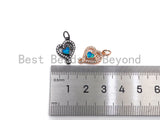 Clear CZ Micro Pave Blue Opal Heart Pendant,Cubic Zirconia Opal Heart Charm, Gold/Silver/Rose Gold/Black Tone, 12x17mm, sku#Z1028