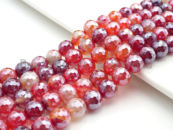 Mystic Plated Faceted Agate Beads,6mm/8mm/10mm,Plated Red Orange Banded Agate Beads,15.5" Full Strand, SKU#UA77