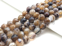 High Quality Natural Faceted Banded Agate Beads, 6mm/8mm/10mm, Champagne Brown White Banded Agate Beads,15.5" Full Strand, SKU#UA78