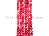 High Quality Natural Faceted Banded Agate Beads, 6mm/8mm/10mm, Pink Red White Banded Agate Beads,15.5" Full Strand, SKU#UA81
